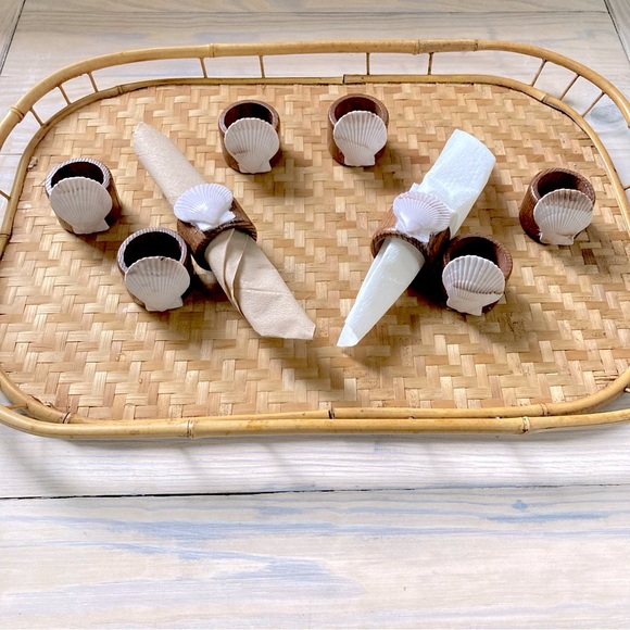 NAPKIN RINGS Wood Nautical Seashell Beach Ocean 1.5 inch Diameter Set of 8 - Picture 7 of 8